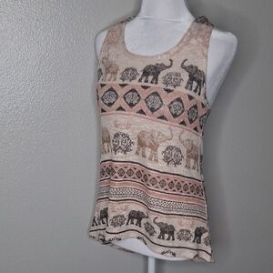 Ginger G Elephant Print Tank Sleeveless Stretch Knit Summer Boho Juniors' Large